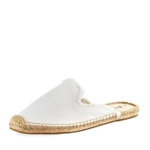 Frayed Canvas Espadrille Mule, White